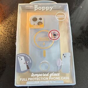 light blueTempered Glass Phone Case for iPhone 15/14